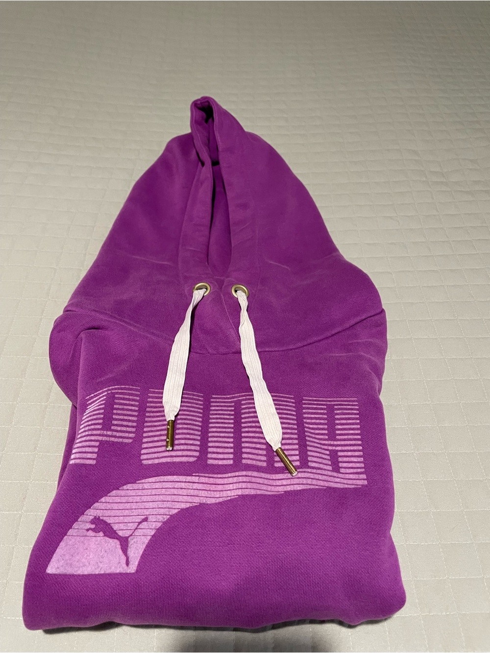 Puma Purple Graphic Logo Hoodie - White Drawstrings - Women's Medium - Picture 11 of 15